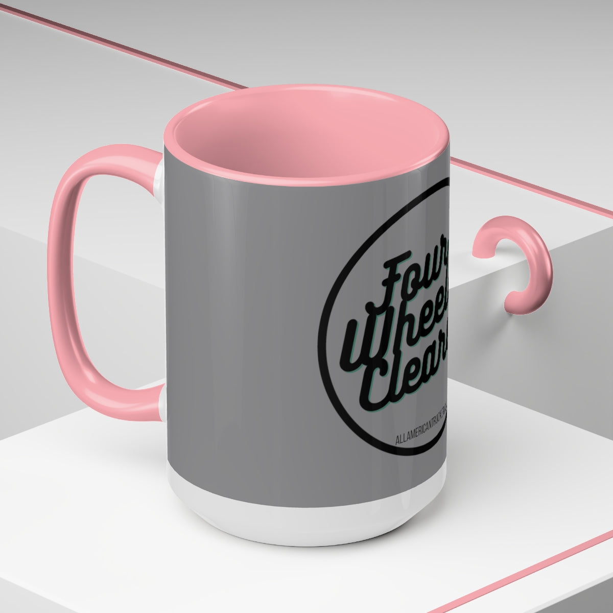 Four Wheeler Clearer 15oz Ceramic Mug Gray/Pink